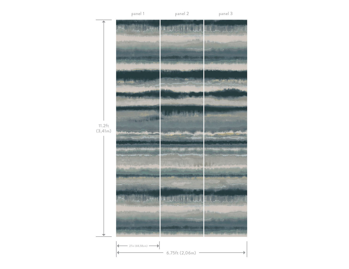 Edition Mural Blue Wall Mural with Abstract Painterly Stripes - York LM5426M