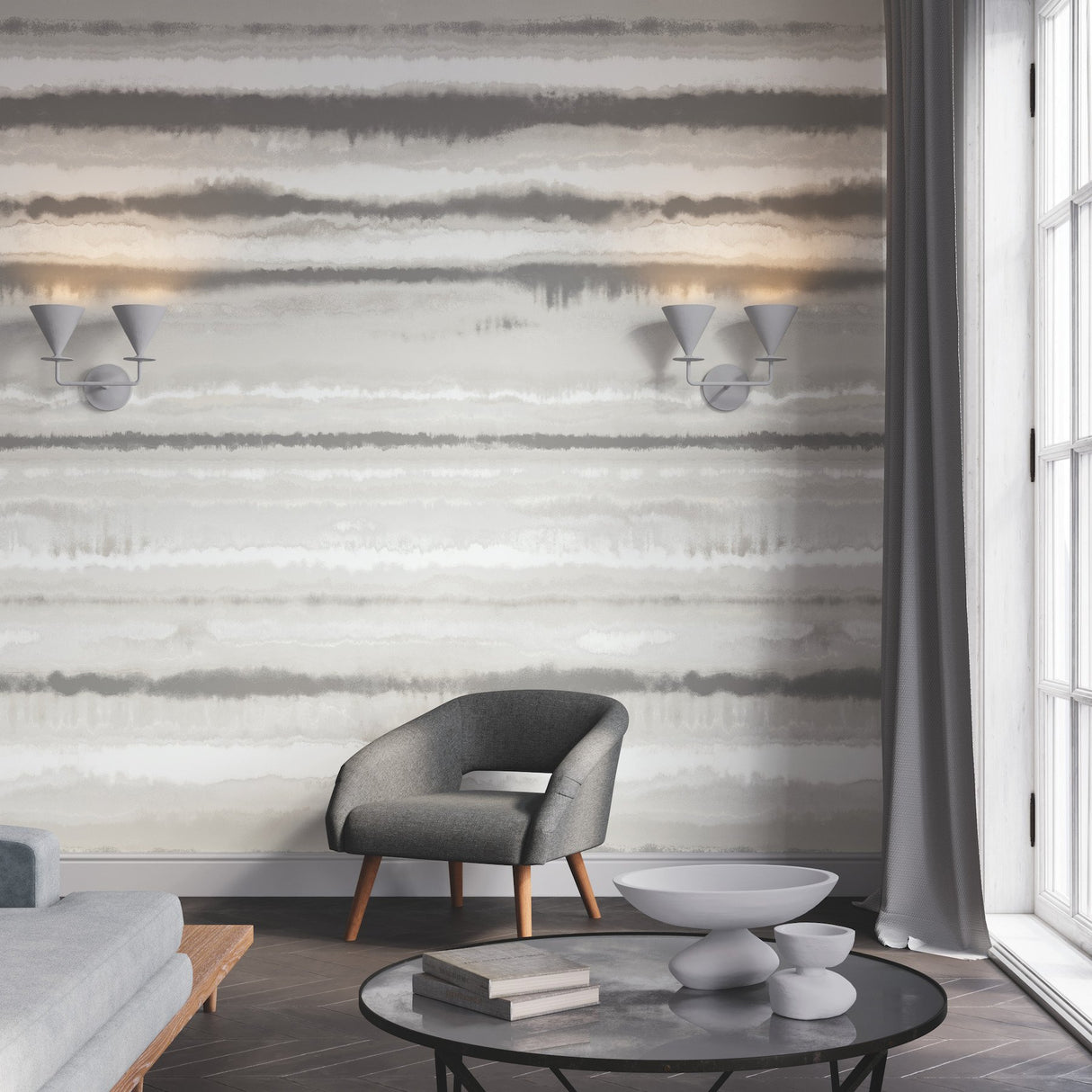 Edition Mural Neutral Wall Mural with Painterly Abstract Stripes - York LM5427M