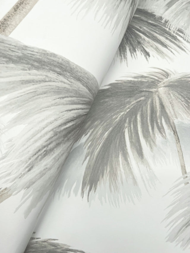 Plein Air Palms Black & White Tropical Wallpaper with Impressionist Palm Fronds - York LM5432