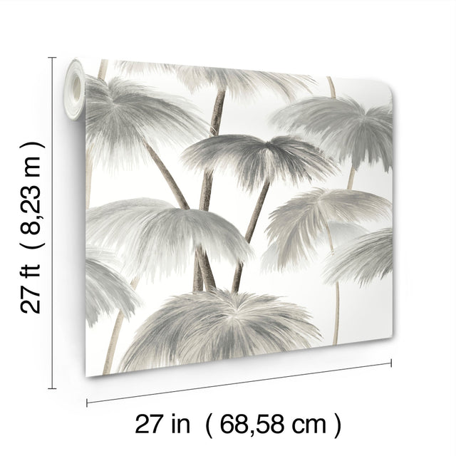 Plein Air Palms Black & White Tropical Wallpaper with Impressionist Palm Fronds - York LM5432