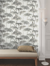 Plein Air Palms Black & White Tropical Wallpaper with Impressionist Palm Fronds - York LM5432