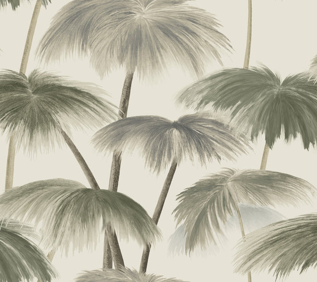Plein Air Palms Vintage Beige Tropical Wallpaper with Impressionist Palm Fronds - York LM5433