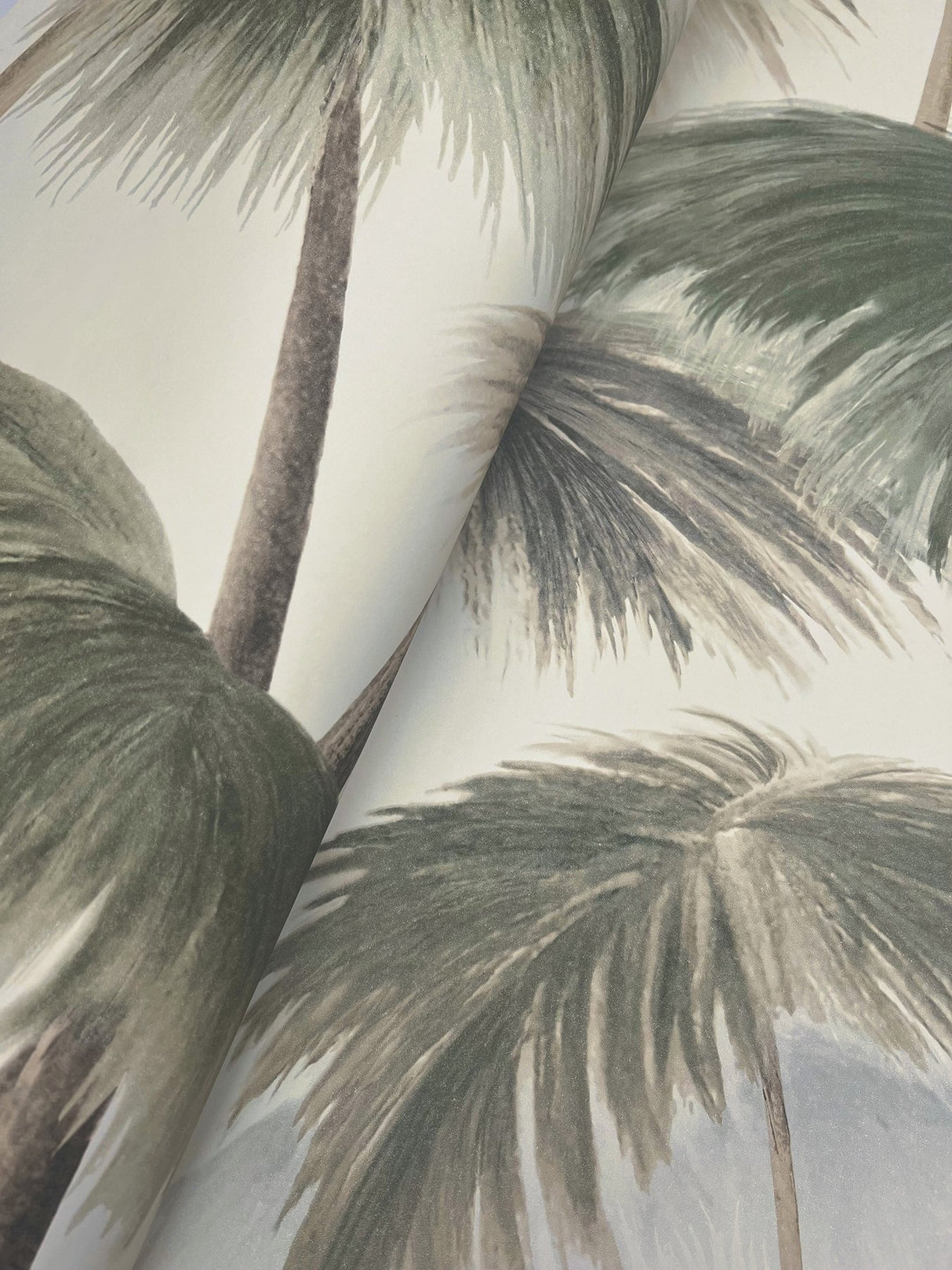 Plein Air Palms Vintage Beige Tropical Wallpaper with Impressionist Palm Fronds - York LM5433