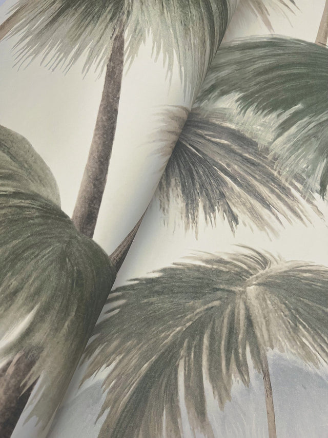 Plein Air Palms Vintage Beige Tropical Wallpaper with Impressionist Palm Fronds - York LM5433
