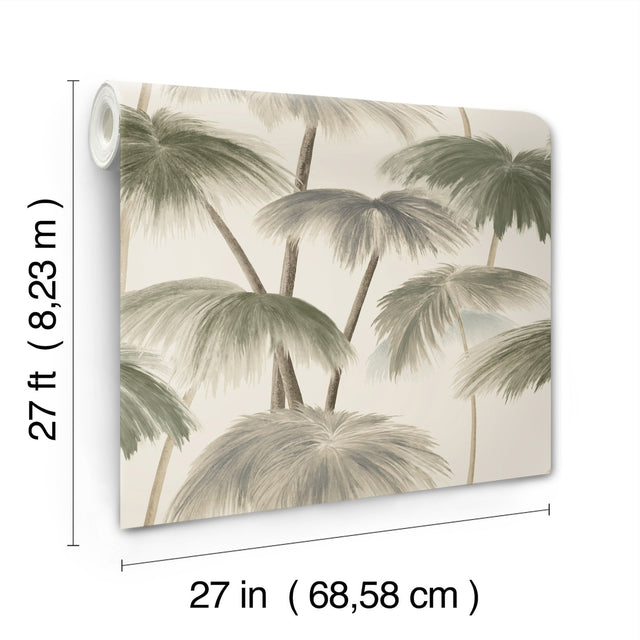 Plein Air Palms Vintage Beige Tropical Wallpaper with Impressionist Palm Fronds - York LM5433