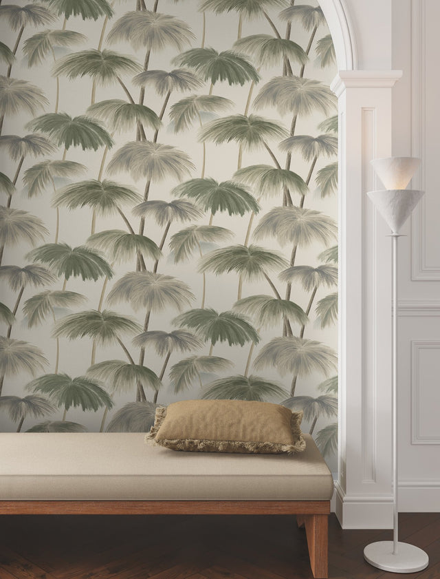 Plein Air Palms Vintage Beige Tropical Wallpaper with Impressionist Palm Fronds - York LM5433