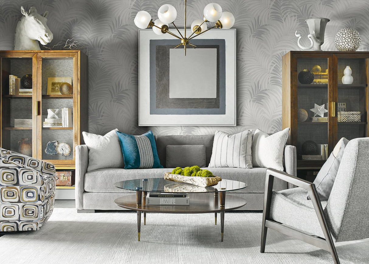 Via Palma Cove Gray and Winter Fog by Luxe Retreat Palm Leaf Wallpaper – Lillian August LN10108