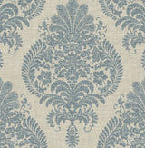 Antigua Damask wallpaper in Air Force Blue and Alabaster