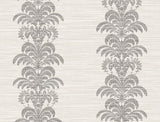 Charcoal and ivory palm frond stripe stringcloth wallpaper