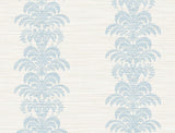 Palm Frond Stripe Stringcloth wallpaper in Blue Frost and Bone White with palm frond stripe motif.