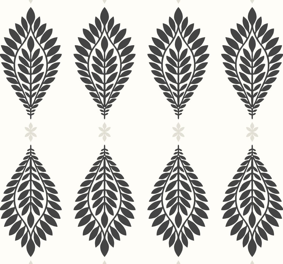 Mirasol Palm Frond wallpaper in Ebony and Eggshell with stylized palm frond motif