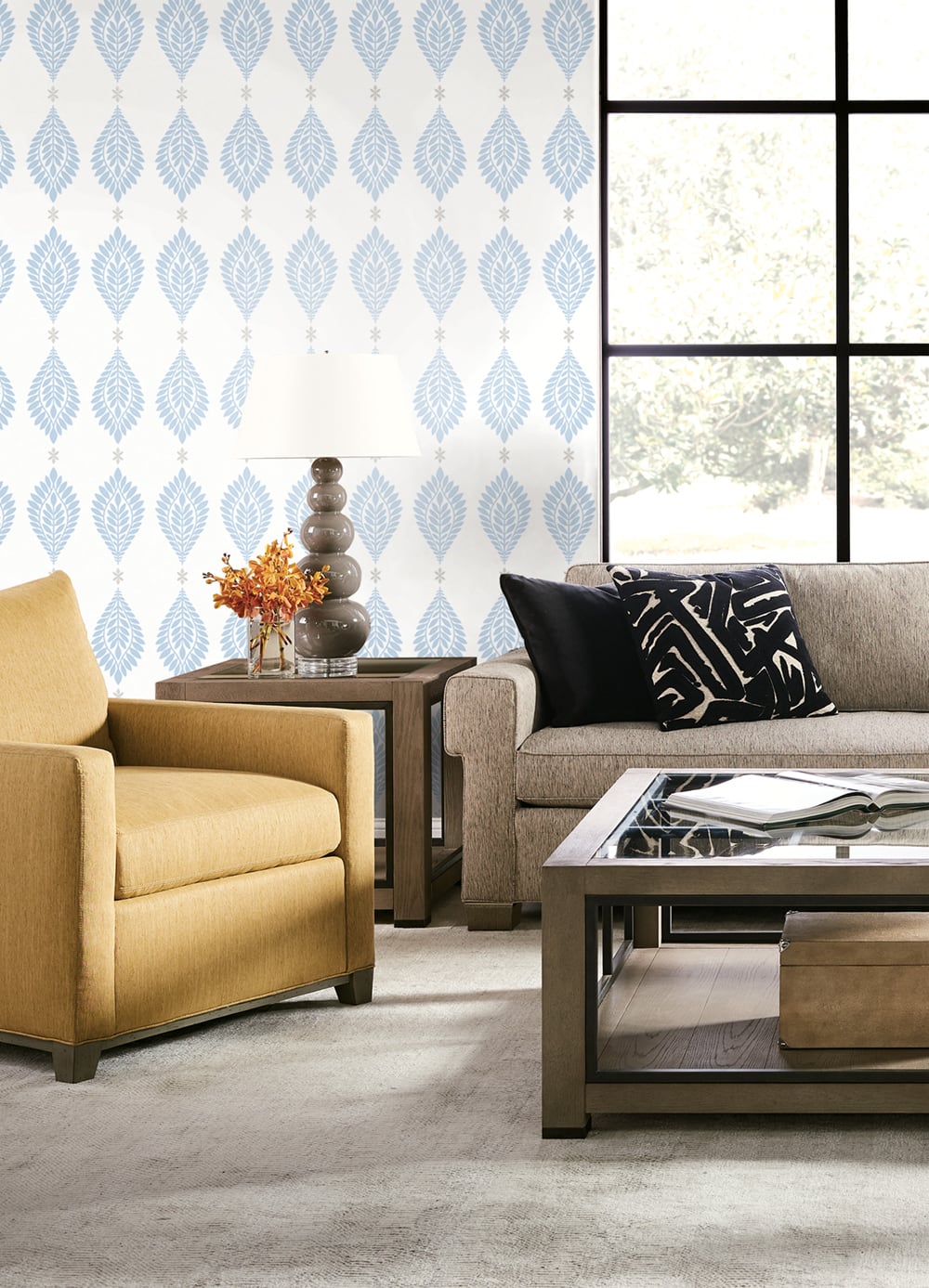 Mirasol Palm Frond Carolina Blue and Eggshell by Luxe Retreat Palm Leaf Wallpaper – Lillian August LN10602