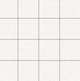 Off-white linen-look wallpaper with thin wrought-iron check grid pattern