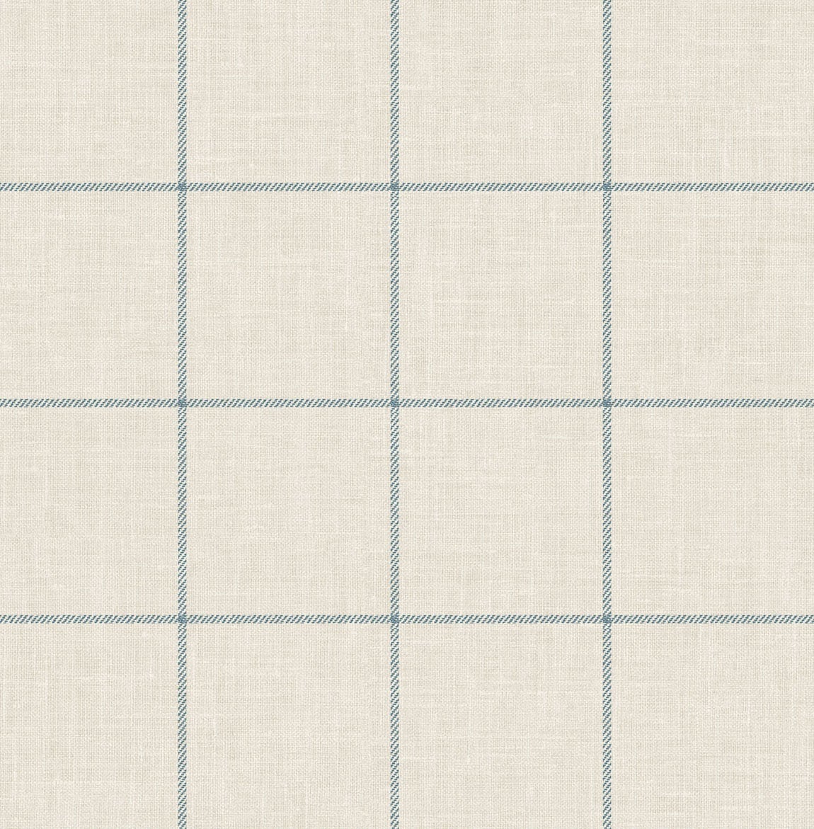 Linen Check wallpaper in alabaster with air force blue plaid grid pattern