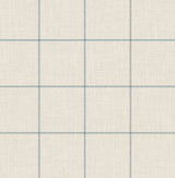 Linen Check wallpaper in alabaster with air force blue plaid grid pattern