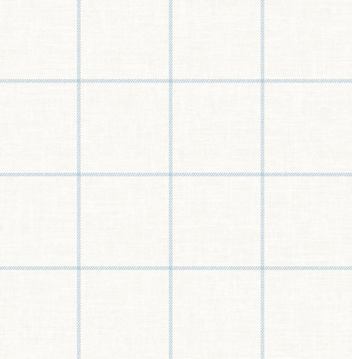 Linen Check wallpaper in Blue Frost and Bone White with a soft plaid grid pattern