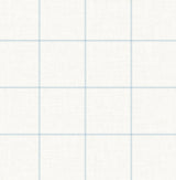 Linen Check wallpaper in Blue Frost and Bone White with a soft plaid grid pattern