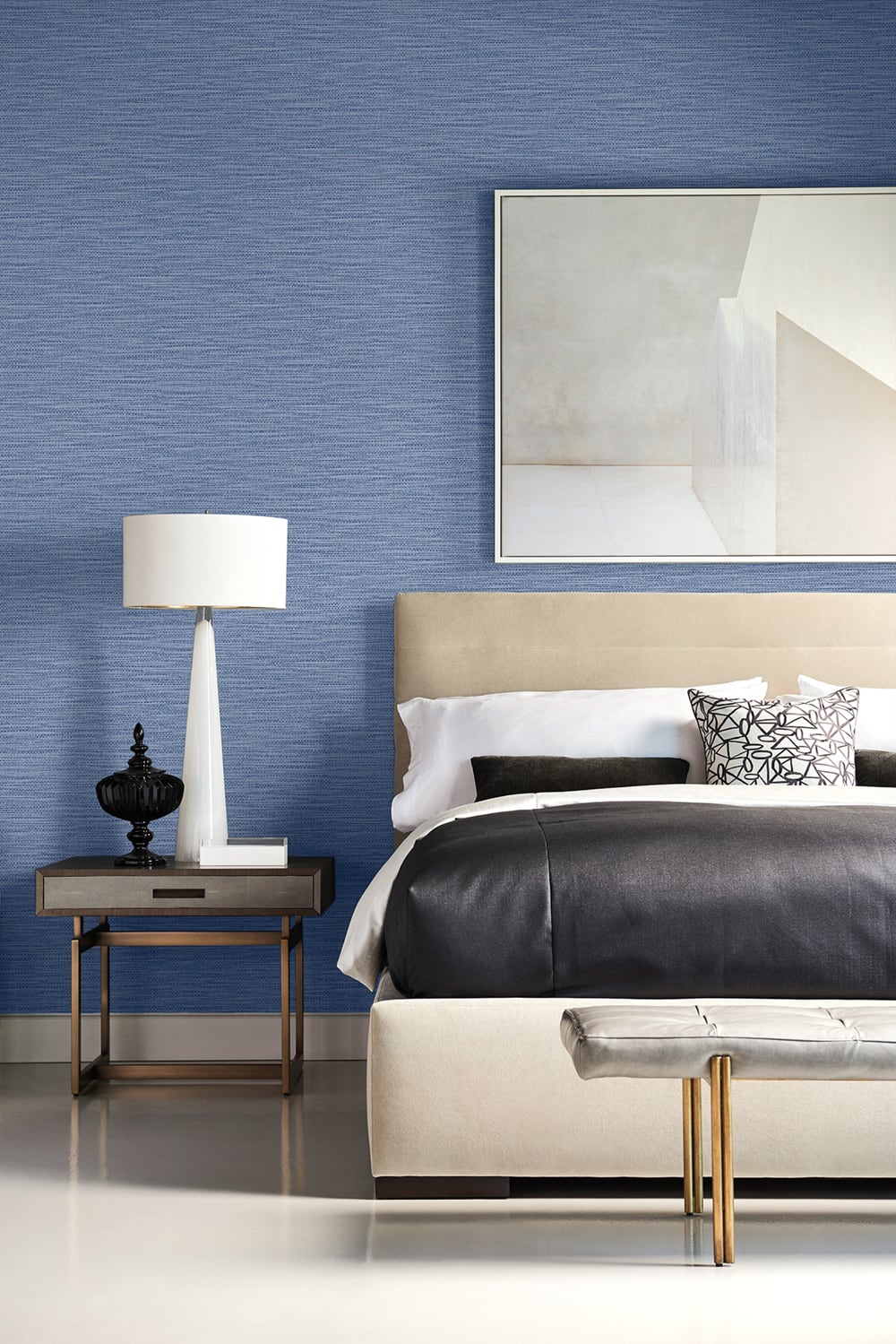 Faux Linen Weave Coastal Blue by Luxe Retreat Textured Wallpaper – Lillian August LN10902