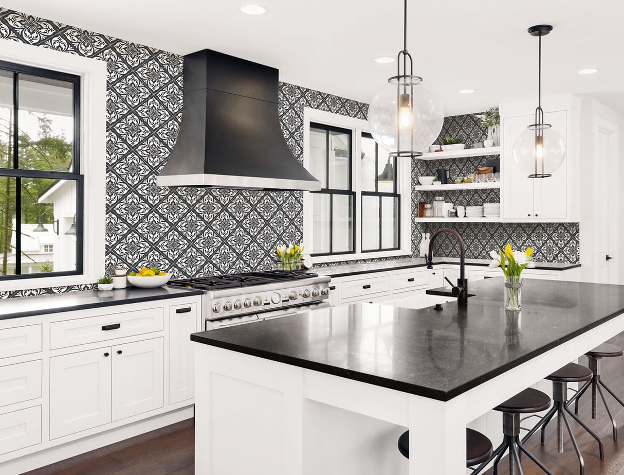 Plumosa Tile Ebony and Silver by Luxe Retreat Tile Wallpaper – Lillian August LN11000
