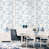 Southport Floral Trail Eggshell and Blue Shale by Luxe Retreat Chinoiserie Floral Trail Wallpaper – Lillian August LN11102
