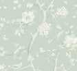 Southport Floral Trail wallpaper in sea glass and ivory with chinoiserie floral branches and birds