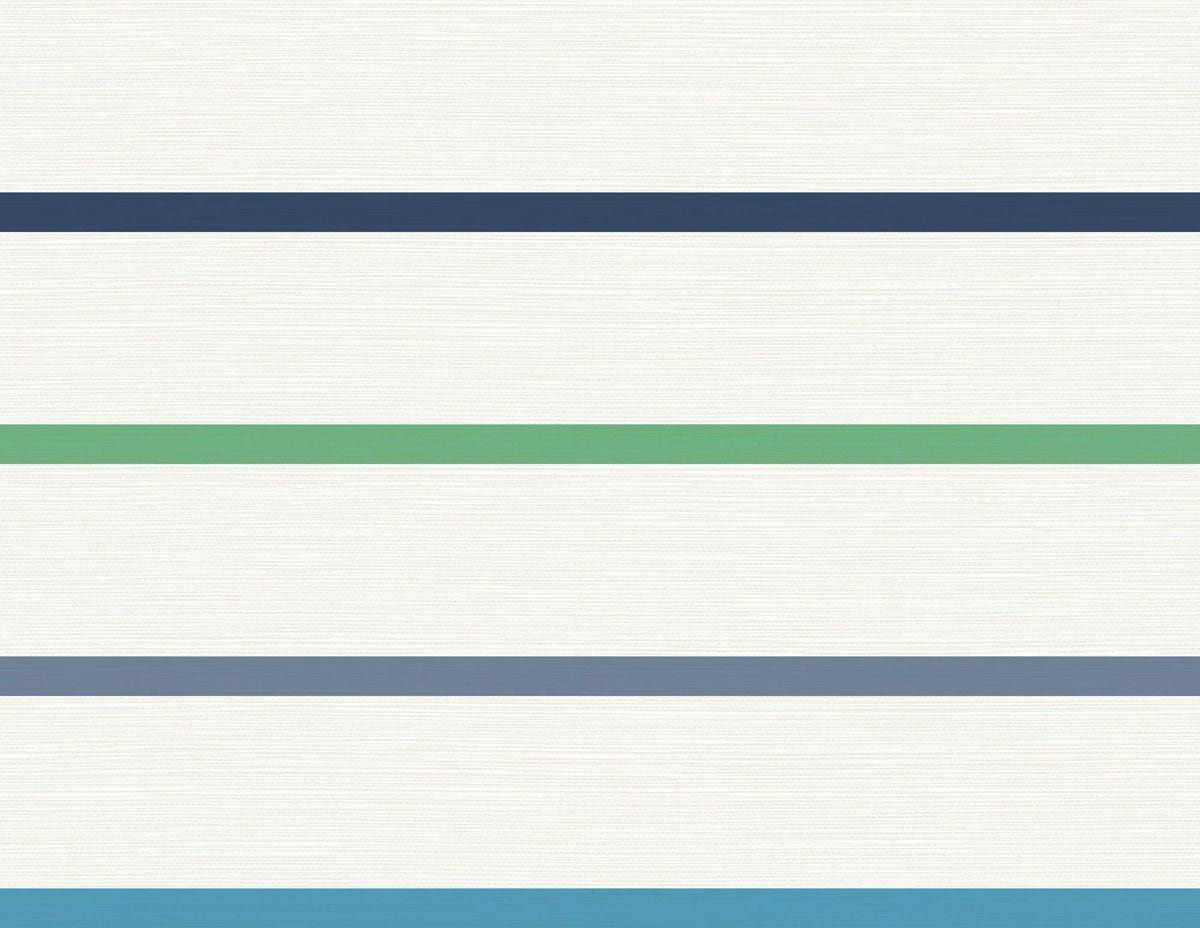Crew Stripe wallpaper pattern with horizontal stripes in midnight blue and spearmint on an eggshell background
