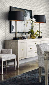 Block Trellis Metallic Silver and Eggshell by Luxe Retreat Geometric Trellis Wallpaper – Lillian August LN11500