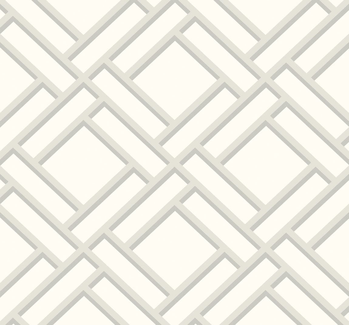 Block Trellis metallic silver and eggshell geometric trellis wallpaper pattern