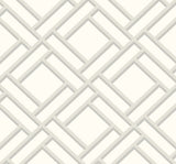 Block Trellis metallic silver and eggshell geometric trellis wallpaper pattern