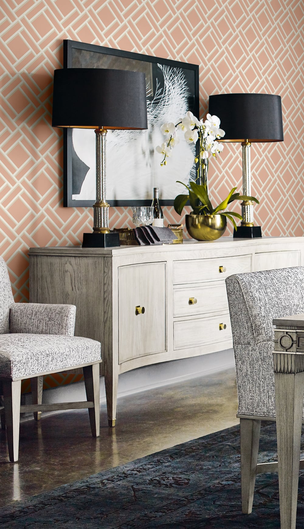 Block Trellis Melon and Arrowroot by Luxe Retreat Geometric Trellis Wallpaper – Lillian August LN11501