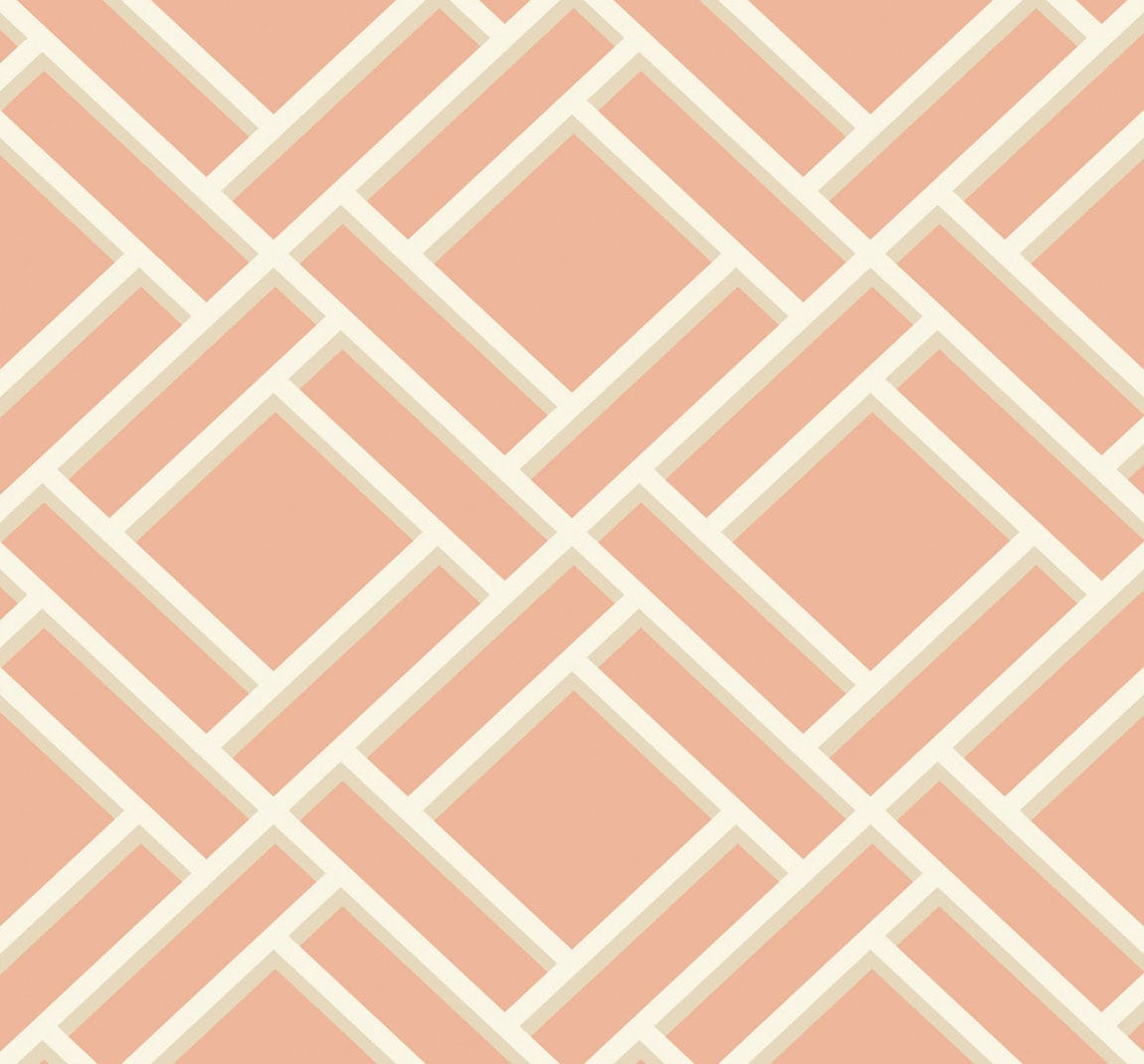 Block Trellis geometric trellis wallpaper in Melon and Arrowroot (matte finish).