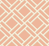 Block Trellis geometric trellis wallpaper in Melon and Arrowroot (matte finish).