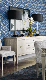 Block Trellis Coastal Blue and Navy by Lillian August Geometric Trellis Wallpaper – Lillian August LN11502