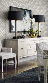 Block Trellis Cove Gray and Fog by Lillian August Geometric Trellis Wallpaper – Lillian August LN11508