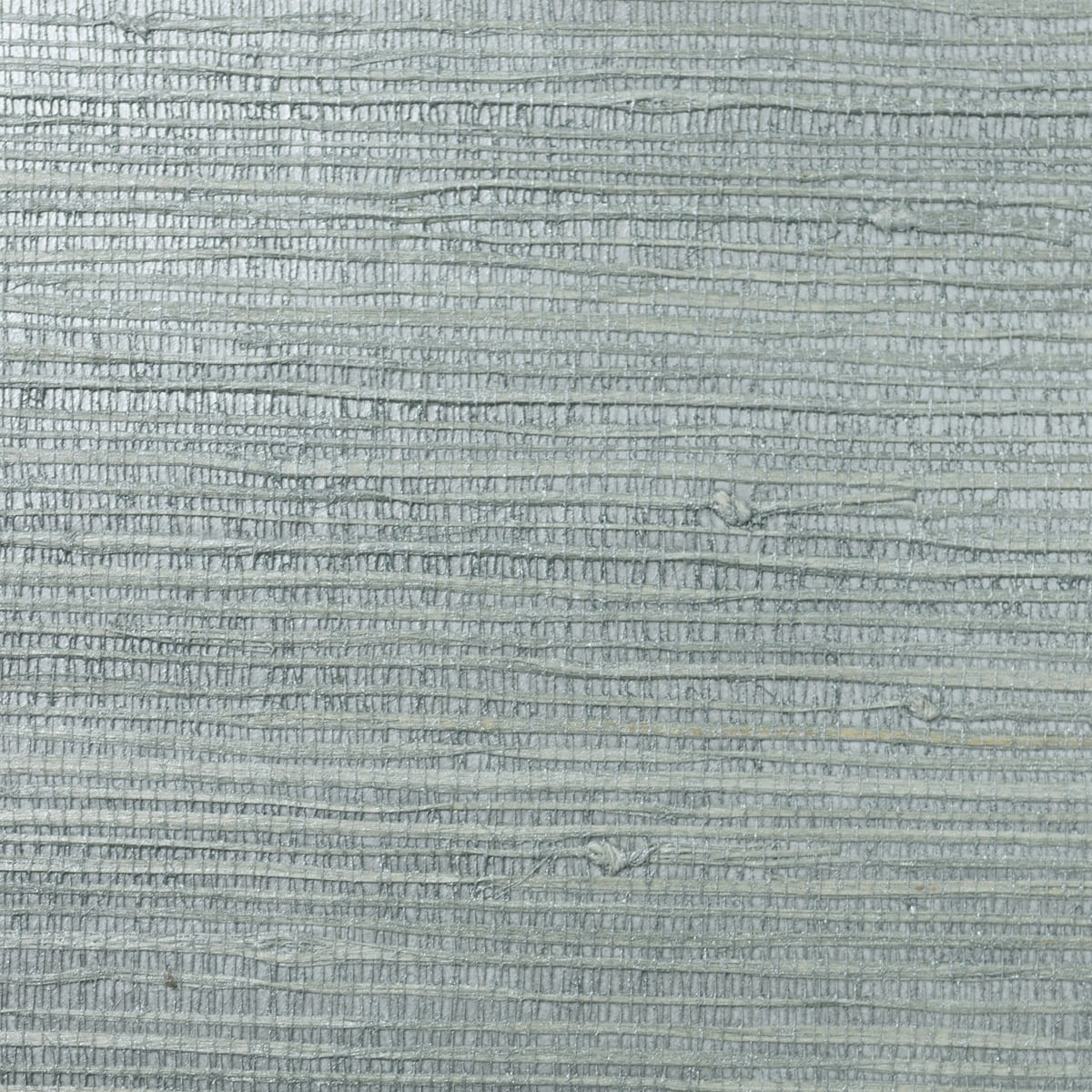 Blue smoke jute grasscloth wallpaper with metallic silver sheen and woven texture