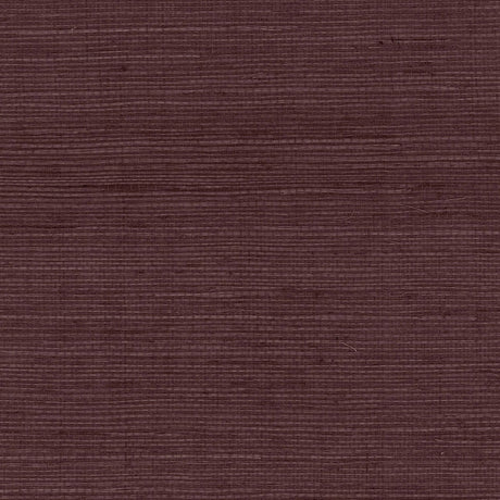 Deep plum sisal grasscloth wallpaper with natural woven texture and satin finish.