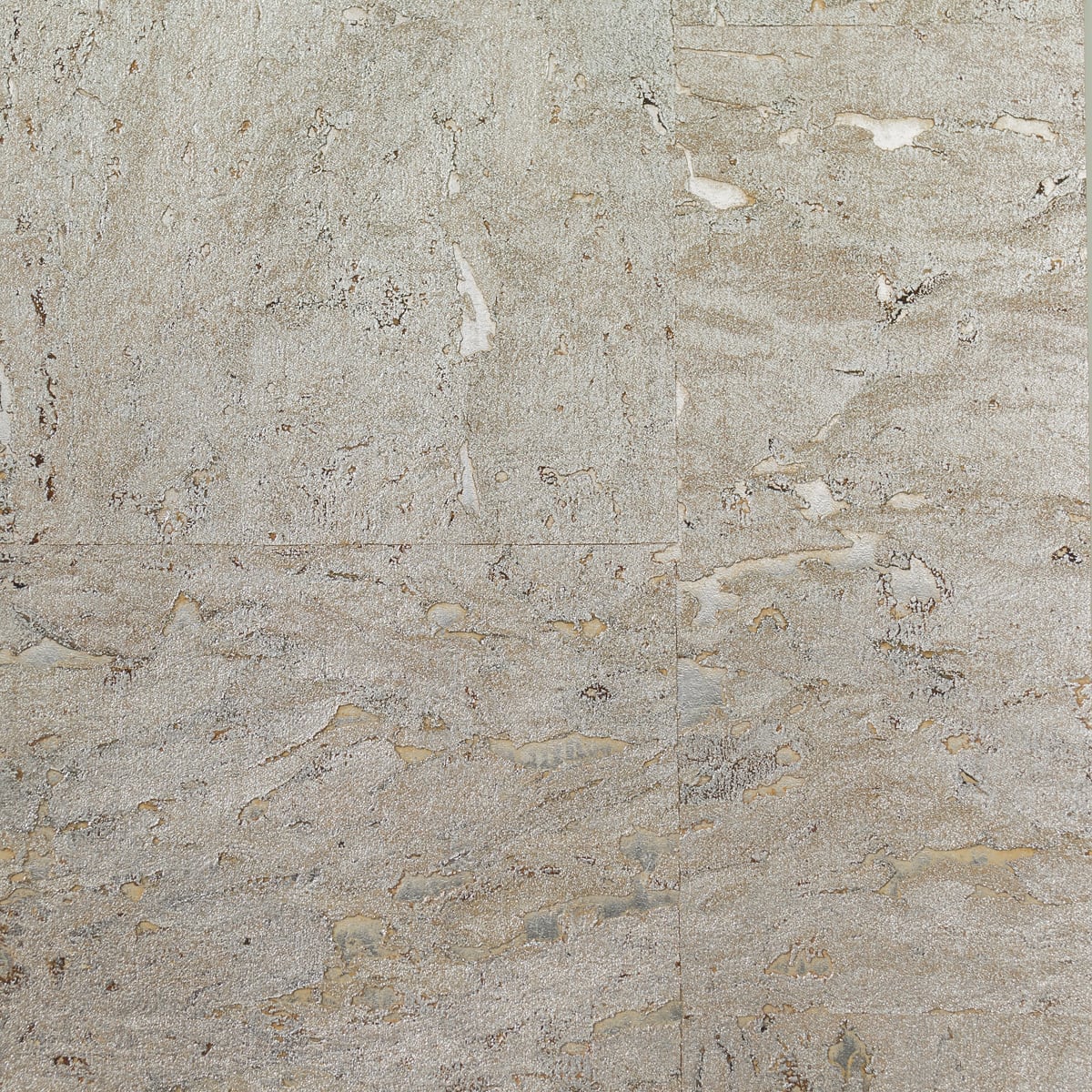 Metallic silver and gray cork grasscloth wallpaper with natural cork texture and subtle shimmer