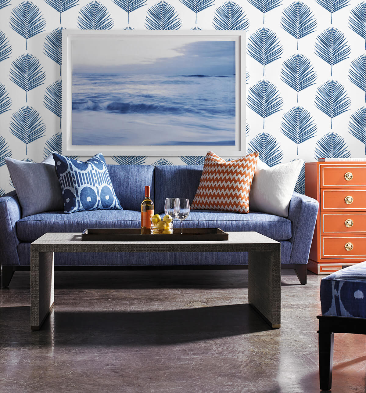 Maui Palm Coastal Blue by Lillian August Peel & Stick Botanical Wallpaper – Lillian August LN20002