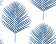 Maui Palm wallpaper pattern in coastal blue with palm fronds on a white ground