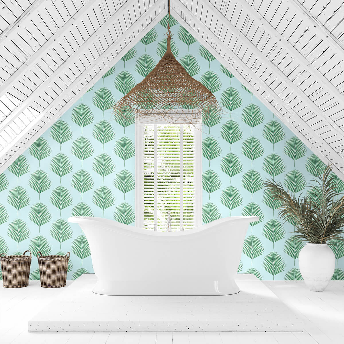 Maui Palm Celeste & Jade by Lillian August Peel and Stick Botanical Wallpaper – Lillian August LN20004