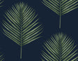 Maui Palm peel and stick wallpaper in midnight blue with paradise green palm fronds