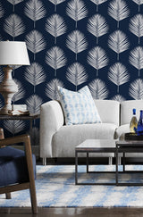 Maui Palm Midnight Blue & White by Lillian August Peel and Stick Botanical Wallpaper – Lillian August LN20032
