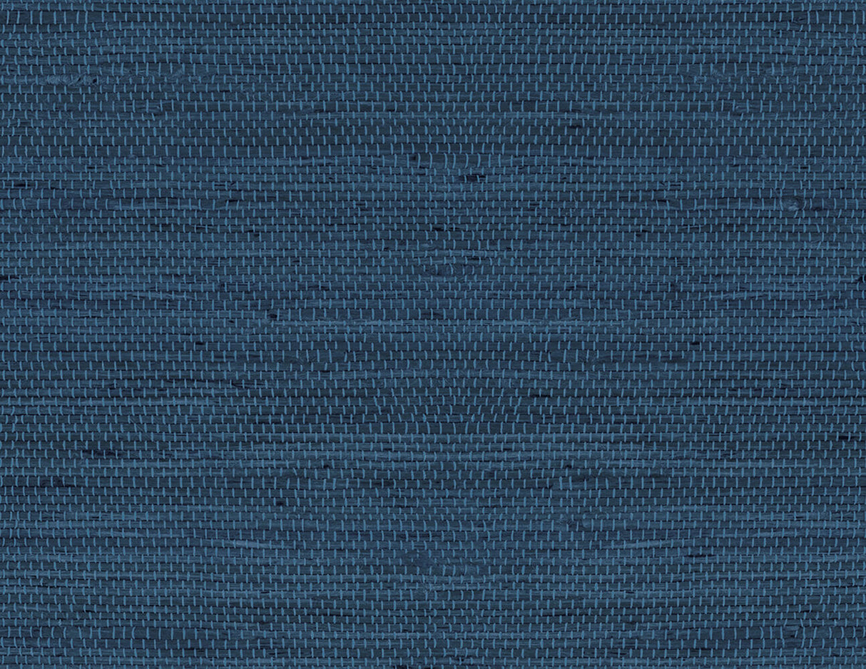 Luxe Weave Coastal Blue peel and stick wallpaper with woven grasscloth-look texture in deep blue tones.