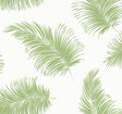 Green palm frond tossed pattern peel and stick wallpaper in Summer Fern on a white ground