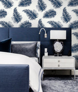 Tossed Palm White & Navy by Lillian August Peel and Stick Botanical Wallpaper – Lillian August LN20312