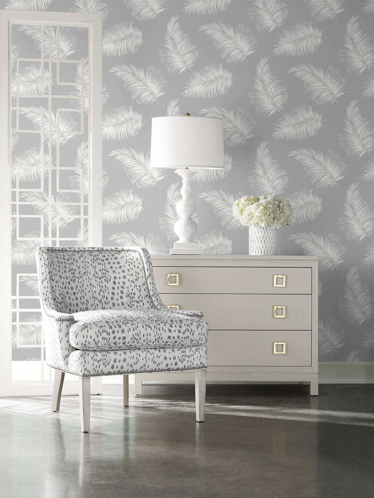 Tossed Palm Harbor Mist by Lillian August Peel and Stick Palm Frond Wallpaper – Lillian August LN20315