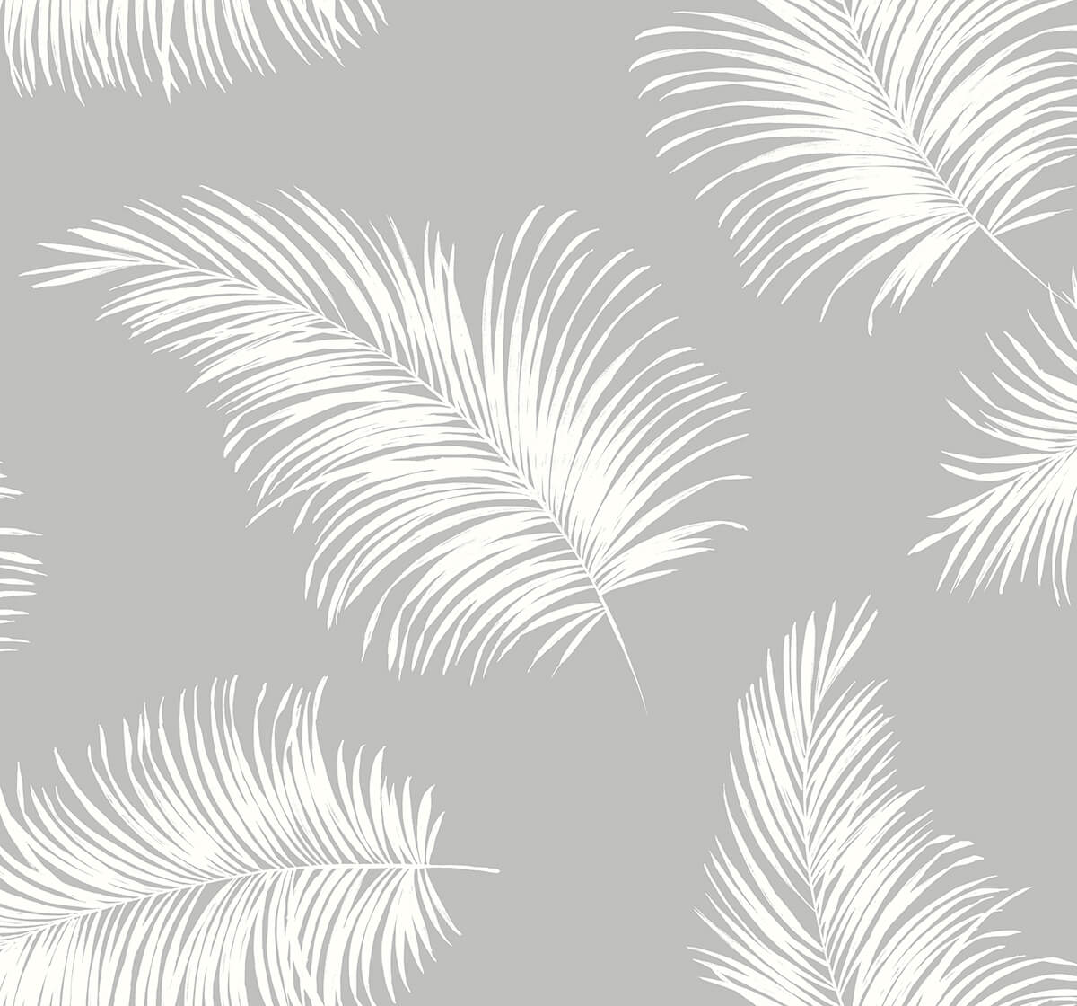 Tossed Palm wallpaper in Harbor Mist gray with white palm fronds