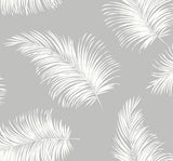 Tossed Palm wallpaper in Harbor Mist gray with white palm fronds