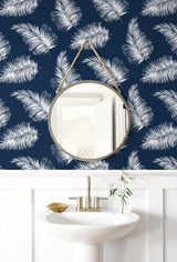 Tossed Palm Navy Blue by Lillian August Peel and Stick Palm Frond Wallpaper – Lillian August LN20322