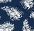 Navy blue peel and stick wallpaper with white tossed palm fronds (Tossed Palm pattern).